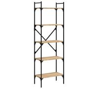 HKTMGDNG Bibliothèque sur pied 5 compartiments en chêne Sonoma 56 x 31,5 x | Étagère polyvalente en escalier avec cadre en métal solide pour le salon et le bureau, 5 étagères ouvertes pour un rangement