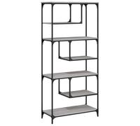 HKTMGDNG Bibliothèque sur pied 5 compartiments Gris Sonoma 81 x 36 x 176 cm | Étagère moderne avec compartiments en zigzag pour le salon et le bureau, cadre en métal stable avec sécurité murale