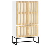 HKTMGDNG Buffet haut blanc 70 x 35 x 125 cm en bois | Armoire de rangement chic au design scandinave avec portes en pin et pieds en fer pour salon et chambre à coucher.