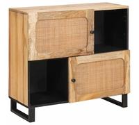 HKTMGDNG Buffet marron 80 x 33 x 75 cm en bois massif de mangue | Buffet compact avec beaucoup d'espace de rangement pour votre salle à manger ou salon, fabriqué en bois de manguier véritable