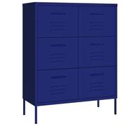 HKTMGDNG Commode à 6 tiroirs en acier bleu marine 80 x 35 x 101,5 cm | Commode stable pour le salon et le bureau avec tiroirs entièrement extensibles et nivelateurs de sol réglables.
