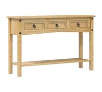 HKTMGDNG Corona Table console en bois massif de pin massif avec 3 tiroirs et étagère Table d'appoint vintage pour couloir et salon 114 x 34,5 x 73 cm