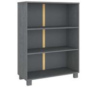 HKTMGDNG HAMAR Bibliothèque en pin massif MDF Gris foncé 85 x 35 x 112 cm | Étagère de rangement polyvalente à 3 compartiments pour salon, chambre à coucher et bureau en gris foncé élégant.