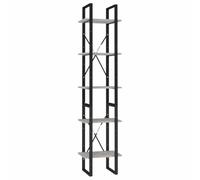 HKTMGDNG Lot de 2 bibliothèques à 5 compartiments Gris béton 40 x 30 x 175 | Étagère flexible en bois et métal pour salon et bureau, composée de deux pièces combinables.