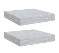 HKTMGDNG Lot de 2 étagères flottantes en MDF Gris béton 23 x 23,5 cm | Étagère murale compacte aspect béton pour salon et chambre à coucher, support invisible, charge jusqu'à 5 kg par étagère.