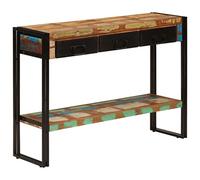HKTMGDNG Table console 110 x 30 x 76 cm en bois vieilli massif, table d'appoint industrielle avec 3 tiroirs et étagère, table de couloir vintage en bois et métal pour couloir et salon