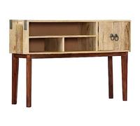 HKTMGDNG Table console en bois massif de mangue, 115 x 30 x 76 cm, table d'appoint en bois véritable avec 2 portes et 3 compartiments, table de couloir rustique et buffet pour salon et couloir