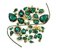 HKVTVCYPYA Base en or vert paon, mélange de pierres de cristal de verre, perles, bord de chaîne de tasse, strass à coudre sur la décoration des vêtements