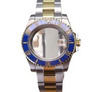 HKVTVCYPYA Boîtier de montre 40mm, bracelet en verre saphir, 120 clics, Compatible avec le mouvement NH35 NH36 NH34 4R36 Miyota8215 ETA2824(NO.5 Glass Back A1-NH35/36/34/38)