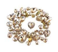 HKVTVCYPYA Sac de 50 pièces de forme mixte Champagne brillant, strass cousus sur verre, griffe dorée, boucle en cristal, décoration DIY