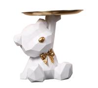HKWFKAWA Statue d'ours - Conteneur miniature - Figurine créative fantaisie avec plateau - Blanc