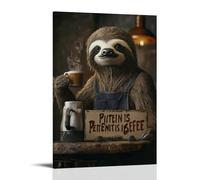 HKXXMTQMM Art Animals - Panneau mural contemporain à suspendre avec inscription « A Sloth Barista Serving Coffee in Slow Motion with A Patience Is Brewing » - 50 x 75 cm