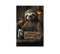 HKXXMTQMM Art Animals - Panneau mural contemporain à suspendre avec inscription « A Sloth Barista Serving Coffee in Slow Motion with A Patience Is Brewing » - 60 x 90 cm
