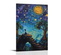 HKXXMTQMM Art mural contemporain à suspendre pour enfant Motif aventure étoilée 50 x 75 cm