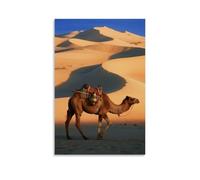 HKXXMTQMM Décoration murale contemporaine à suspendre avec un chameau portant une carafe d'eau en bronze, marchant dans un mirage, dunes de sable qui coulent comme des vagues - 20 x 30 cm