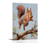 HKXXMTQMM Décoration murale contemporaine à suspendre Motif écureuil saute sur des branches, fruits cachés dans sa bouche 30 x 45 cm