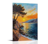 HKXXMTQMM Décoration murale contemporaine à suspendre Paysage - Coucher de soleil doré sur la côte méditerranéenne - 30 x 45 cm