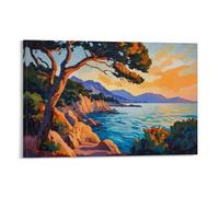 HKXXMTQMM Décoration murale contemporaine à suspendre Paysage coucher de soleil sur la côte méditerranéenne 40 x 60 cm