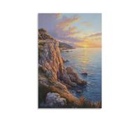 HKXXMTQMM Décoration murale contemporaine à suspendre Paysage coucher de soleil sur la côte méditerranéenne 20 x 30 cm