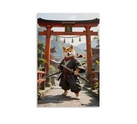 HKXXMTQMM Décoration murale contemporaine à suspendre Shiba Inu dans des vêtements de samouraï, tenant une longue épée sur le pont, vent soufflant l'écharpe - Décoration murale 30 x 45 cm