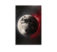 HKXXMTQMM Éclipse lunaire - Décoration murale contemporaine à suspendre - Motif ombre pourpre sur disque argenté - 50 x 75 cm