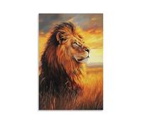HKXXMTQMM Peinture à l'huile animale - Lion majestueux dans la savane dorée - Portrait royal du roi des bêtes - Décoration murale contemporaine - 30 x 45 cm