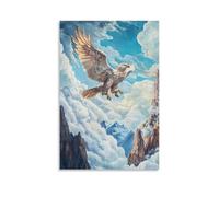 HKXXMTQMM Peinture à l'huile de créature légendaire - Griffin de montagne descendant à travers les nuages de couloirs de vent en écho - Décoration murale contemporaine - 50 x 75 cm