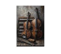 HKXXMTQMM Peinture à l'huile d'instruments de musique - Beauté intemporelle des instruments classiques rendus dans des couches d'huile riches et texturées - Décoration murale contemporaine - 50 x 75
