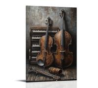 HKXXMTQMM Peinture à l'huile d'instruments de musique - Beauté intemporelle des instruments classiques rendus dans des couches d'huile riches et texturées - Décoration murale contemporaine à suspendre