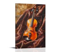 HKXXMTQMM Peinture à l'huile d'instruments de musique - Violon vibrant reposant sur du velours, baigné dans une lumière dorée avec des textures riches - Décoration murale contemporaine à suspendre
