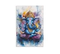 HKXXMTQMM Peinture artistique à l'aquarelle de Ganesh pour pièces attentives et confortables - Décoration murale contemporaine à suspendre - 40 x 60 cm