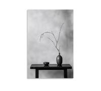 HKXXMTQMM Peinture de nature morte zen en noir et blanc pour décoration d'intérieur minimaliste - Décoration murale contemporaine à suspendre - 30 x 45 cm