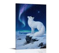 HKXXMTQMM Renard arctique sous le ciel étoilé, décoration murale contemporaine à suspendre à la lumière des étoiles - 60 x 90 cm