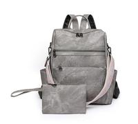 HKYBCF Cartable Sac à dos en cuir souple for femme, style décontracté, rétro, cartable for fille(Grey)