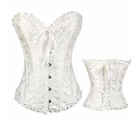 HKYBCF Corsets 1 corset style court en dentelle jacquard avec sangle arrière réglable for le modelage du ventre et maintien des os pour Femmes(WHITE,XS)