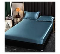 HKYBCF Drap de lit en Soie Ice Drap Satin avec Ceinture élastique Remplacement Drap Housse Housse de matelas/140/160/200/Double Drap sans taie d'oreiller(Ba li LAN,160x200x25cm)