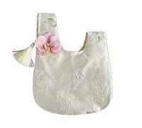 HKYBCF Pochette for petits articles, sac de poignet à nœud pompon, pendentif fleur, main cosmétique, sacs rangement for déjeuner pour femme(Beige)