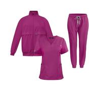 HKYBCF Uniforme d'infirmière Ensemble 3 pièces for médecin et infirmière, Uniforme, Pantalon Simple, Poches, Blouse Dentaire, Combinaisons de Soins Infirmiers for Spa(Rose Red,S)