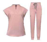 HKYBCF Uniforme d'infirmière Haut de Gommage à Manches Longues for Femmes, Uniforme for infirmière médecin, Tuniques Clinique Soins la Peau Spa pour Femme(Pink,S)