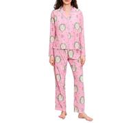 HKYFNNBW Ensemble de pyjama de Noël à manches longues boutonnées avec pantalon ample élastique pour femme, Couronne de Père Noël rose, S