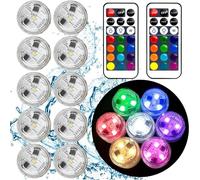 HL Lot de 10 lumières LED submersibles avec télécommande sans flamme RVB - Lumières colorées étanches - Petites LED pour vase, aquarium, jacuzzi, fête, Halloween, décoration de mariage