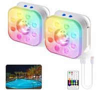 HL Lumière Piscine, Lot de 2 Lampes LED Submersibles Rechargeables, Lumières de Piscine, Étanches IP68, 16 Lumières à Changement de Couleur Avec Télécommande, Aimants, Pour Baignoire, Étang, Fête