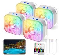 HL lumiere piscine, Lot de 4 lampes LED submersibles rechargeables, lumières de piscine, étanches IP68, 16 lumières à changement de couleur avec télécommande, aimants, pour baignoire, étang, fête