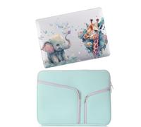 HLAAJJX Coque Motif Compatible avec Macbook Air 13 Pouces M4 M3 M2 2025 2024 2023 2022 A3240 A3113 A2681 Retina,Étui de Protection Housse Rigide & Sac de Transport 13.6,Éléphant et Girafe