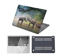 HLAAJJX Coque Para MacBook Air 13 Pouces - 13,3 Pouces,2017 2016 2015 2014 2013 2012 2010 Modèle A1466 A1369 Case,Étui Rigide Protège en Plastique & Housse Clavier,Éléphants et Forêt
