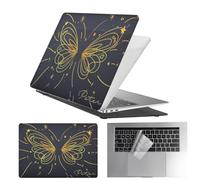 HLAAJJX Coque Para MacBook Air 15 Pouces M4 M3 M2 2025 2024 2023,Coque Rigide Protection & Housse Clavier Para Macbook Air 15,3 Pouces A3241 A3114 A2941,Papillon Doré