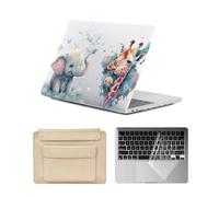 HLAAJJX Coque pour MacBook Pro 16 Pouces 2019 2020 A2141 Touch Bar/Touch ID,Case Étui Rigide en Plastique de Protection & Sac de Transport & Clavier pour Macbook Pro 16,Girafe et éléphant