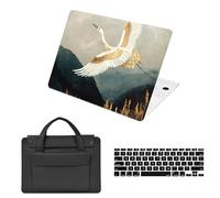 HLAAJJX pour Coque MacBook Air 15 Pouces M4 M3 M2 2025 2024 2023 A3241 A3114 A2941,Air 15,3" Étui Protection Rigide & Housse Clavier & Sac d'ordinateur Portable,Oiseau Blanc Doré