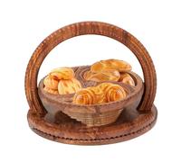 Hlagmix s pliables pour noix à pain, pliable pour fruits secs,Corbeille à fruits pliable à 4 cloisons pour table de cuisine | Assiette de sculptée en bois faite à la main pour table de cuisine