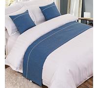 HLASMSPE Chemin de lit de couleur unie avec rayures fines, couverture d'écharpe en lin, drap de lit, serviette de lit, jeté de lit pour chambre à coucher, hôtel, bleu, 50 x 210 cm pour lit de 1,5 m